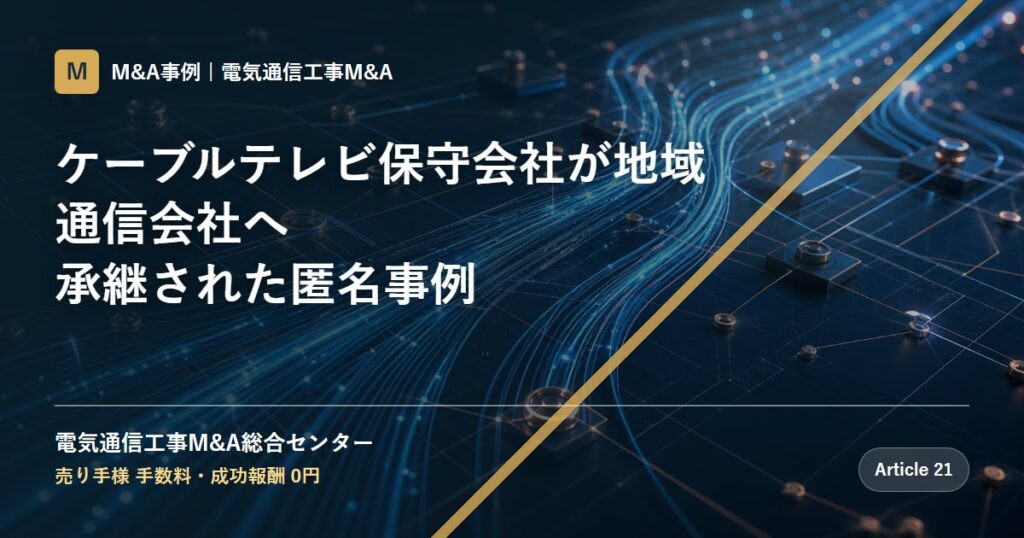 ケーブルテレビ保守会社が地域通信会社へ承継された匿名事例 - 電気通信工事M&A総合センター