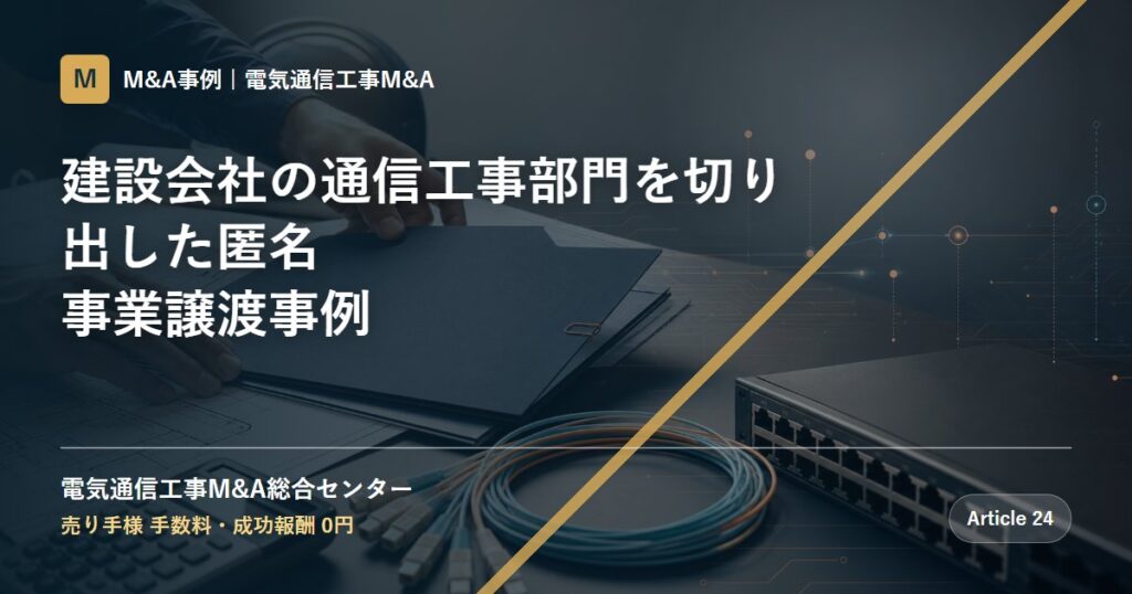 建設会社の通信工事部門を切り出した匿名事業譲渡事例 - 電気通信工事M&A総合センター