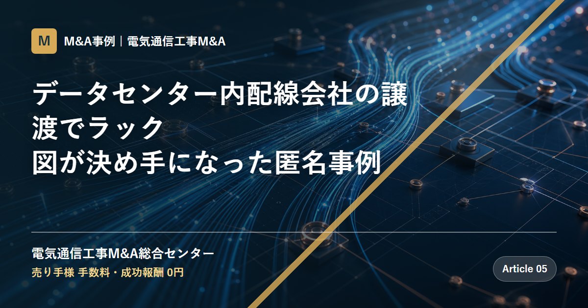 データセンター内配線会社の譲渡でラック図が決め手になった匿名事例 - 電気通信工事M&A総合センター