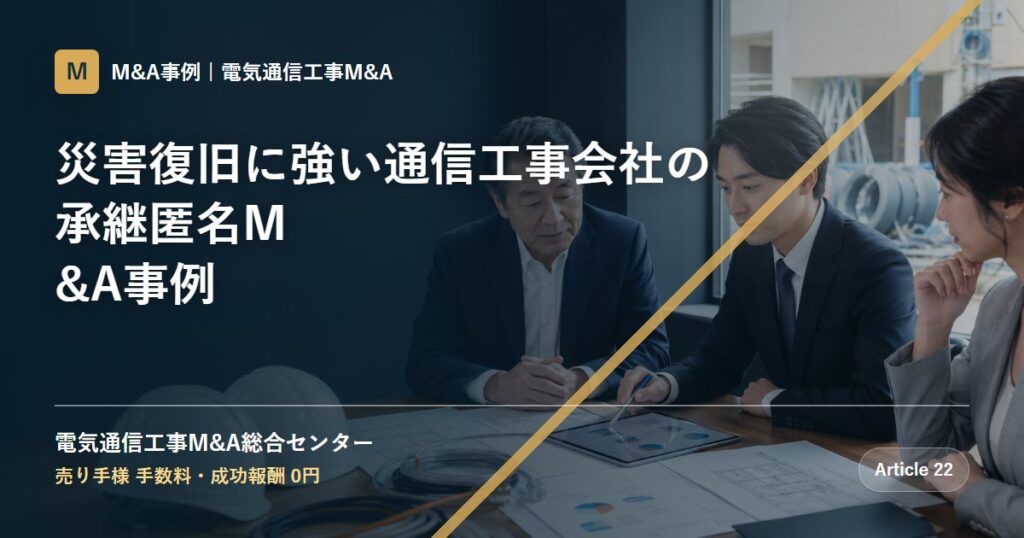 災害復旧に強い通信工事会社の承継匿名M&A事例 - 電気通信工事M&A総合センター
