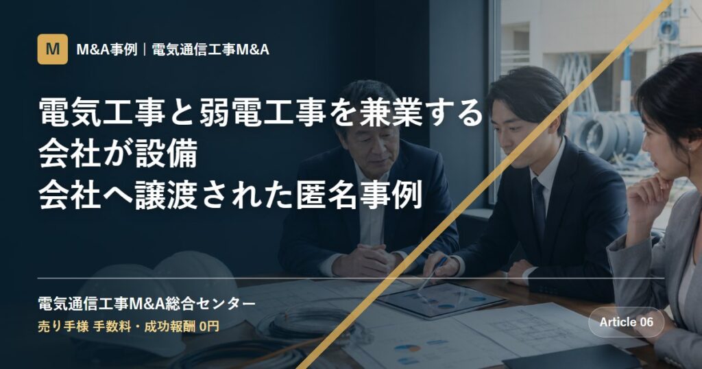 電気工事と弱電工事を兼業する会社が設備会社へ譲渡された匿名事例 - 電気通信工事M&A総合センター