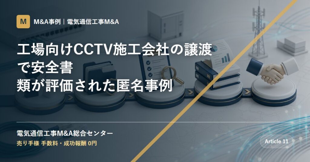 工場向けCCTV施工会社の譲渡で安全書類が評価された匿名事例 - 電気通信工事M&A総合センター