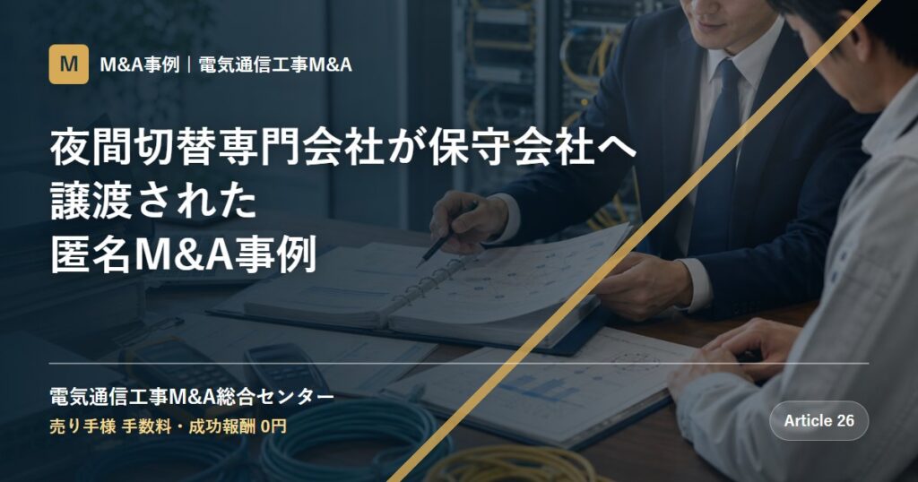 夜間切替専門会社が保守会社へ譲渡された匿名M&A事例 - 電気通信工事M&A総合センター