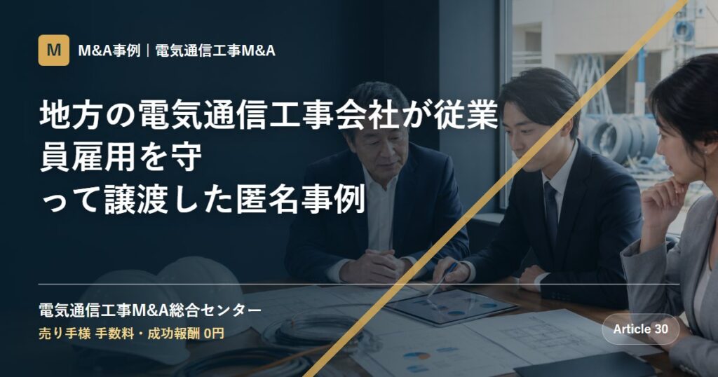 地方の電気通信工事会社が従業員雇用を守って譲渡した匿名事例 - 電気通信工事M&A総合センター