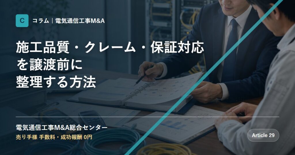 施工品質・クレーム・保証対応を譲渡前に整理する方法 - 電気通信工事M&A総合センター