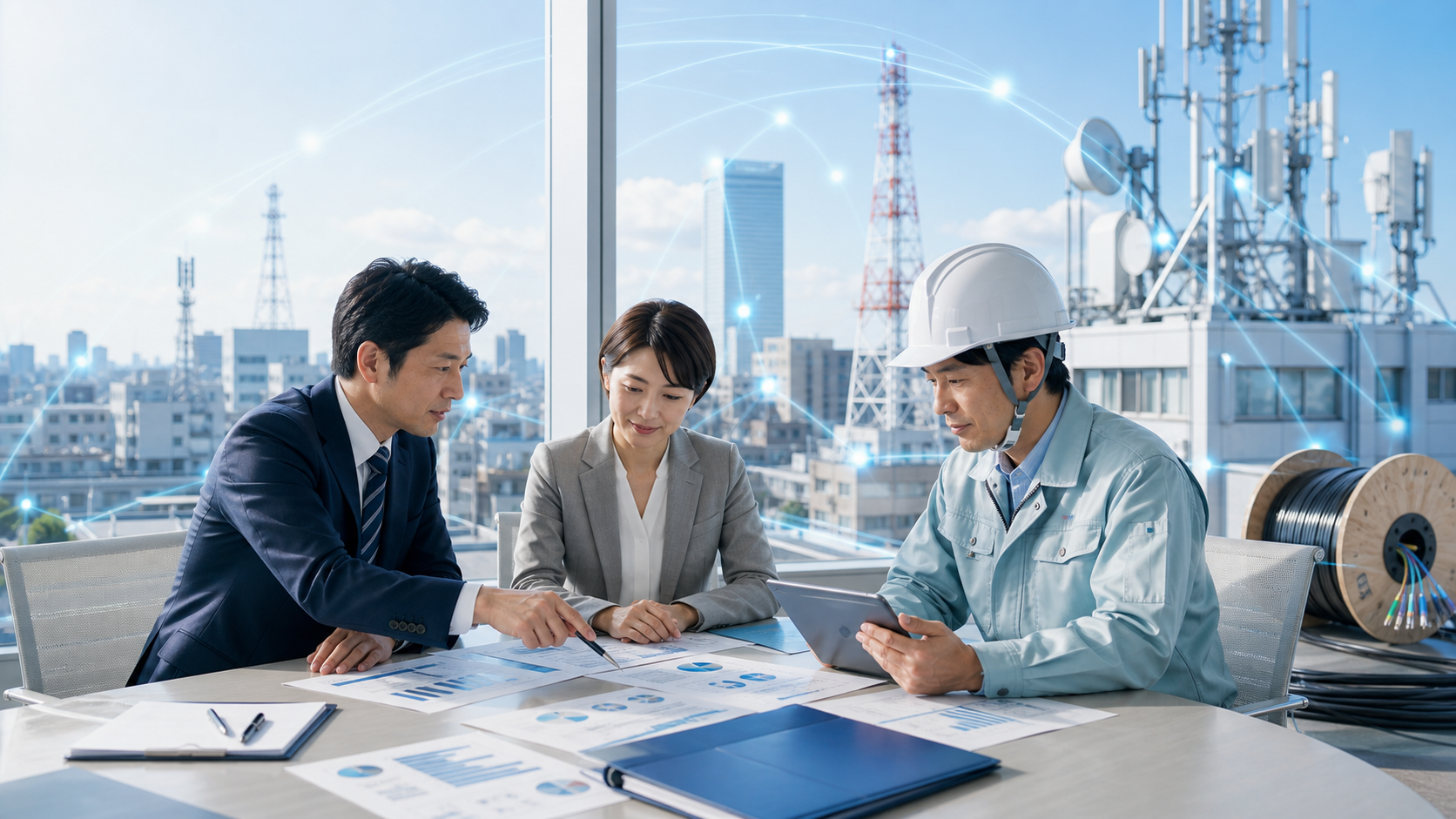 電気通信工事会社のM&A・事業承継を相談する専門家と通信工事技術者