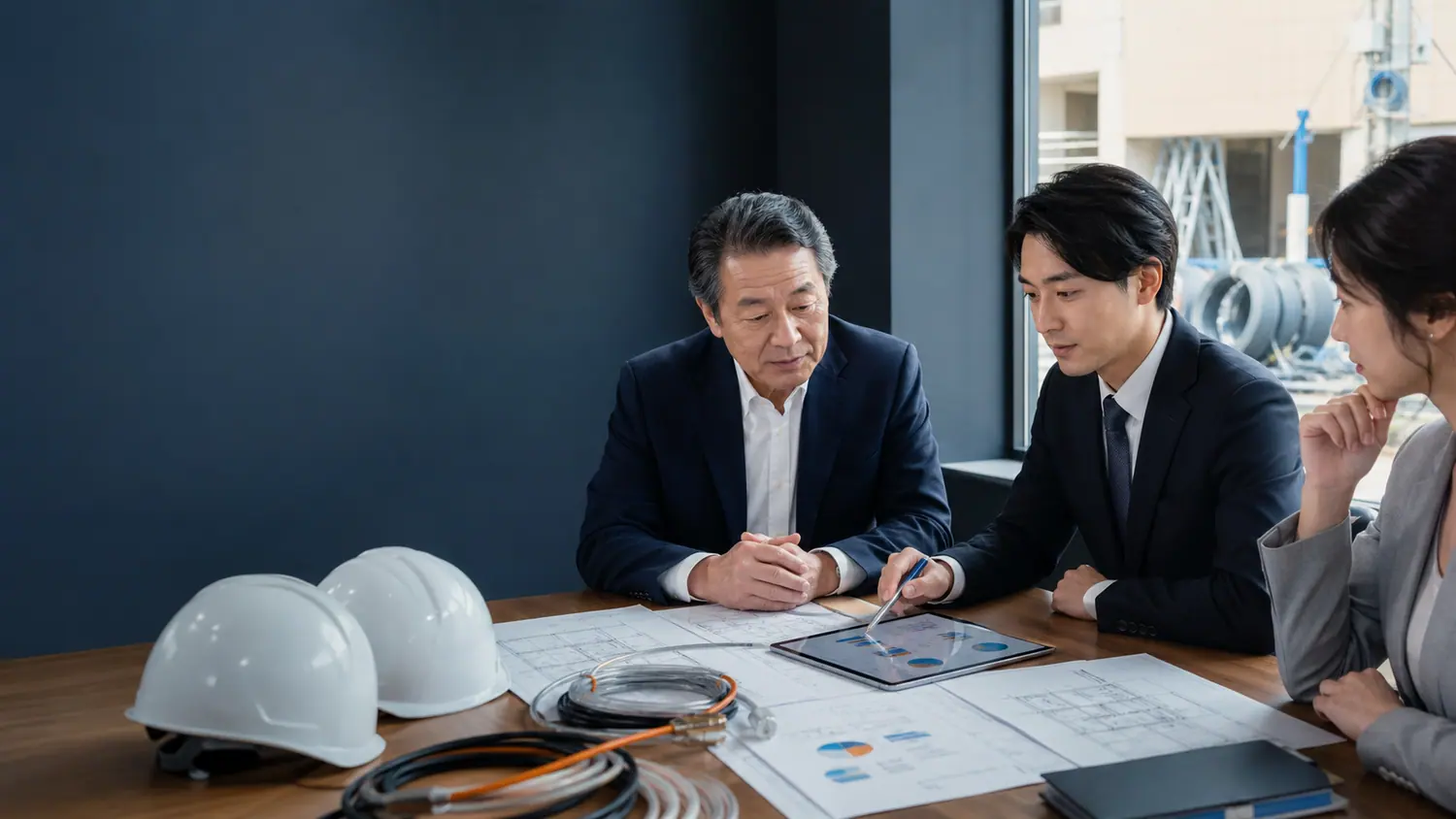 電気通信工事会社のM&A相談を行う経営者とアドバイザー