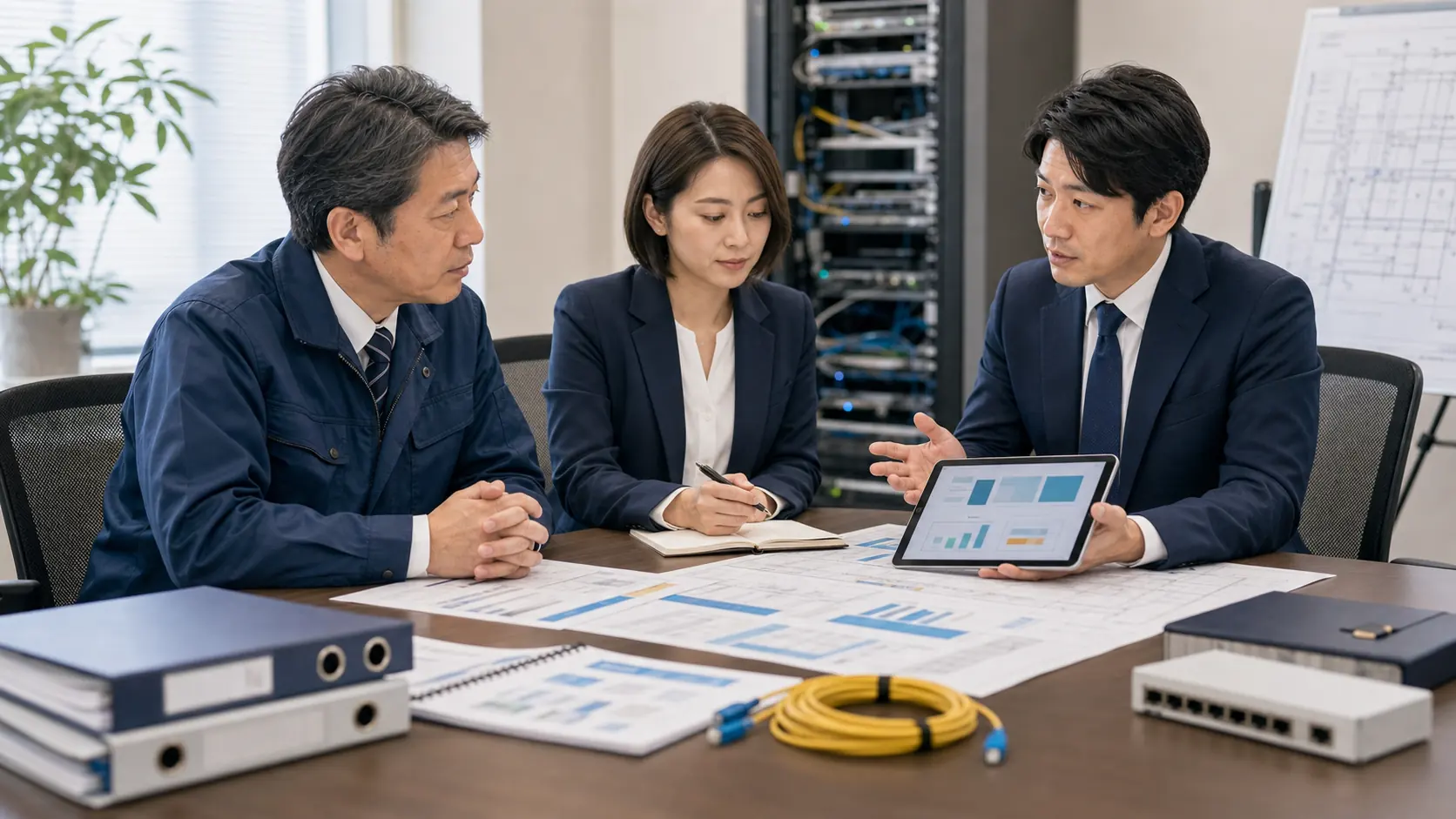 事業承継について経営者と相談員が落ち着いて話し合う様子